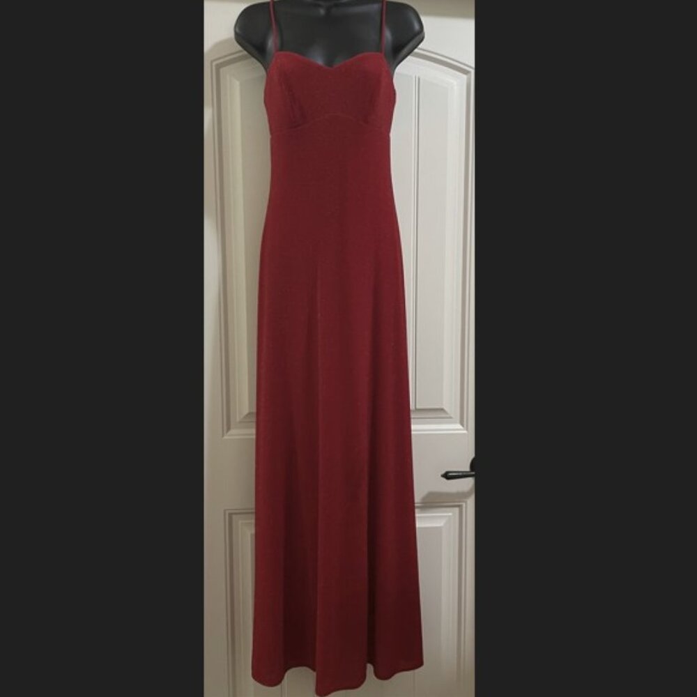 Vintage Y2K Red Glitter Sparkly Midi Dress Keyhole Back Holiday Party